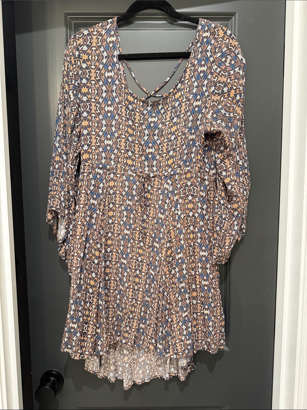 Forever 21 Boho V-Neck Printed Women's Tunic Dress - Brown & Blue